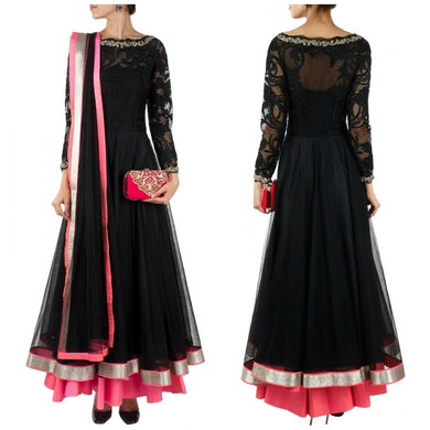 Black designer embroidered dress - S119