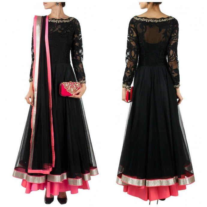 Black designer embroidered dress - S119