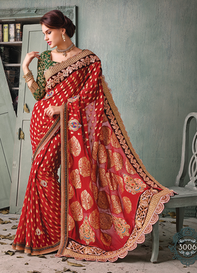 Banarasi RED Indian Pakistani Designer Bollywood Wedding Embroidered Saree