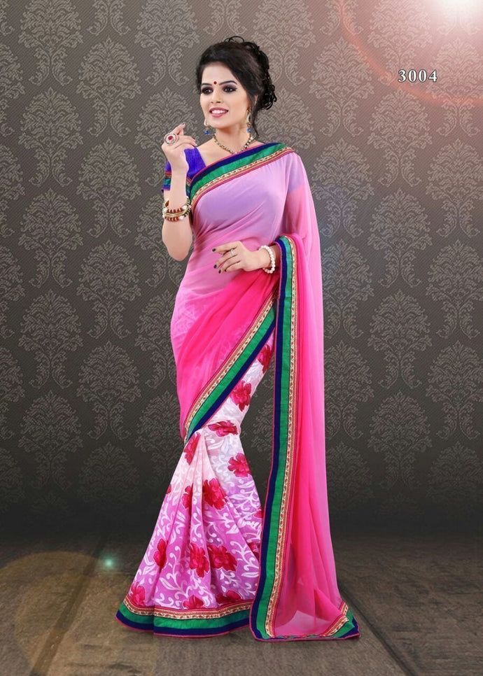 Pink Indian Bollywood Designer Brasso+Georgette Saree