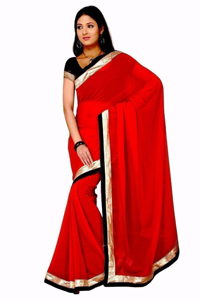 Sangeeta Saree Maroon Chiffon Plain Saree With Blouse Piece