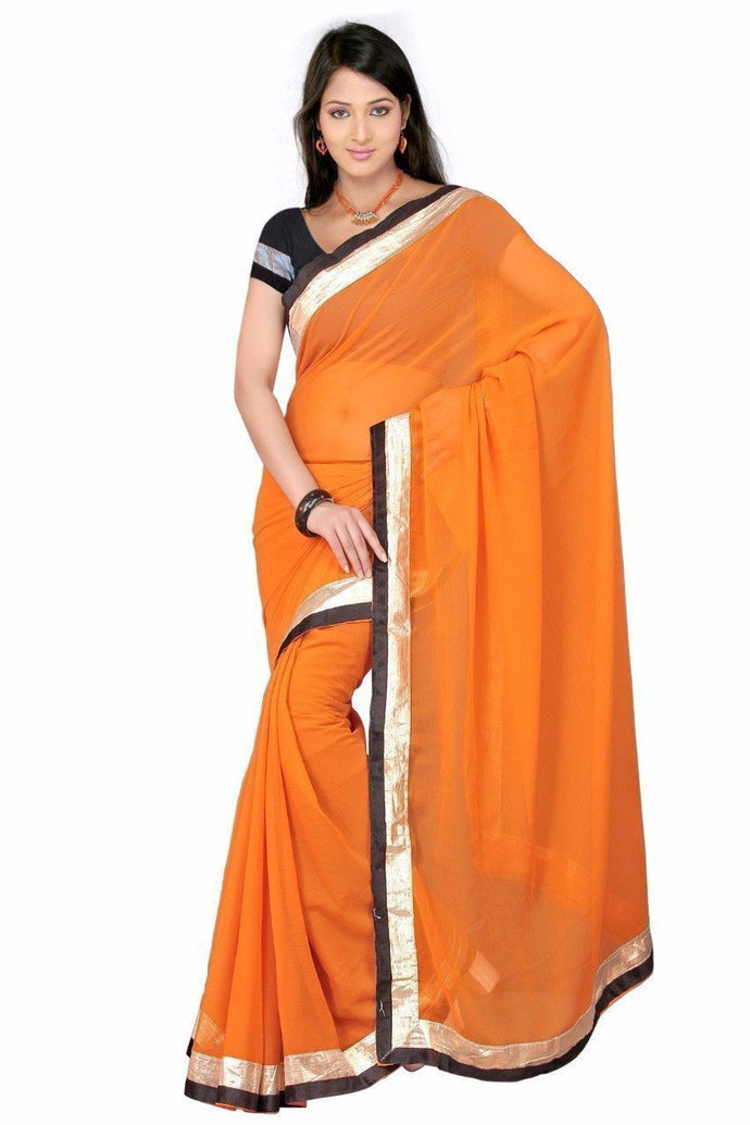 Sangeeta Saree Gold Chiffon Plain Saree With Blouse Piece