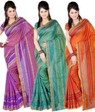 Attractive Combo Pack 3 Cotton Silk Designer Party wear Sarees