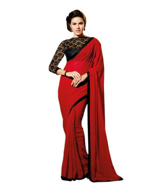 Red Hotstar Party wear Saree Order Online