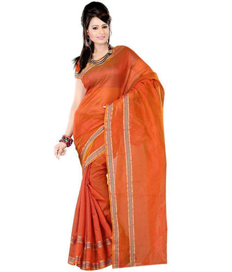 Auspicious Festival wear Orange Cotton Silk Saree