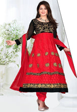 Load image into Gallery viewer, Aesthetic Red Color Net Designer Anarkali Suit