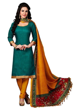 Ethnic Basket Dashing Green Designer Unstitched Dress Material EBSK134013008