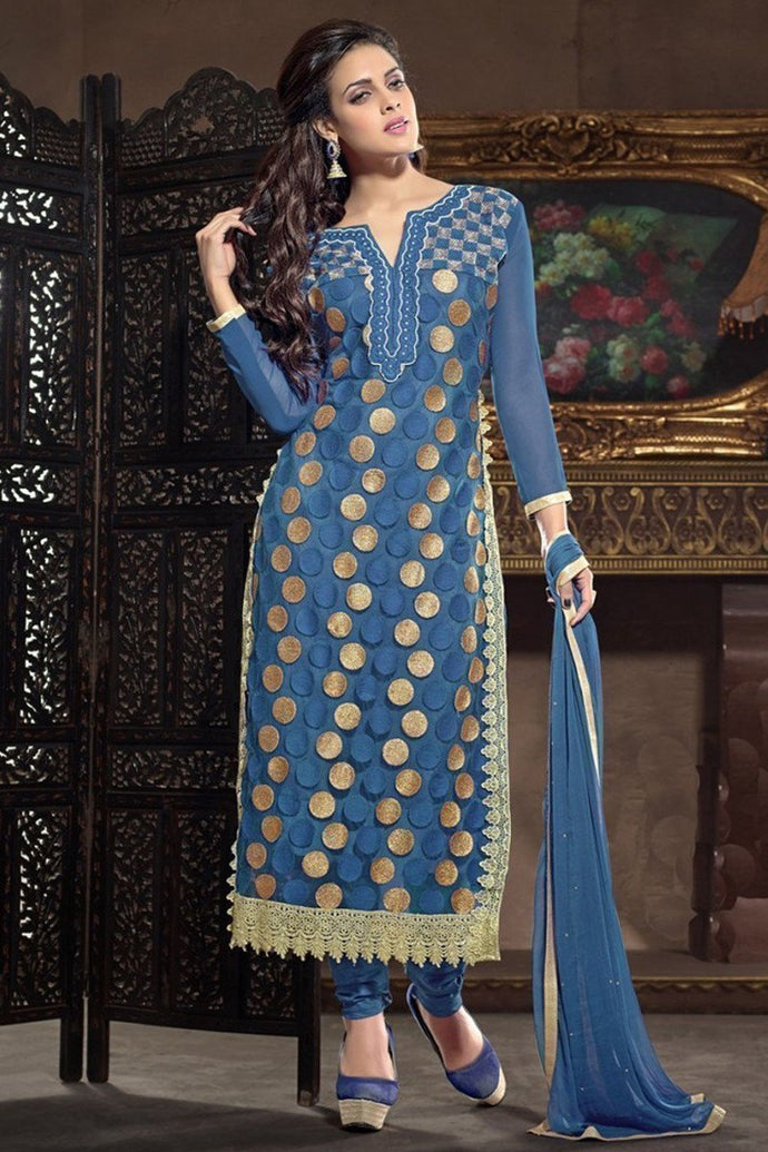 Amazing Blue Semi Stitched Party Wear Salwar Kameez EBSFSK15501F
